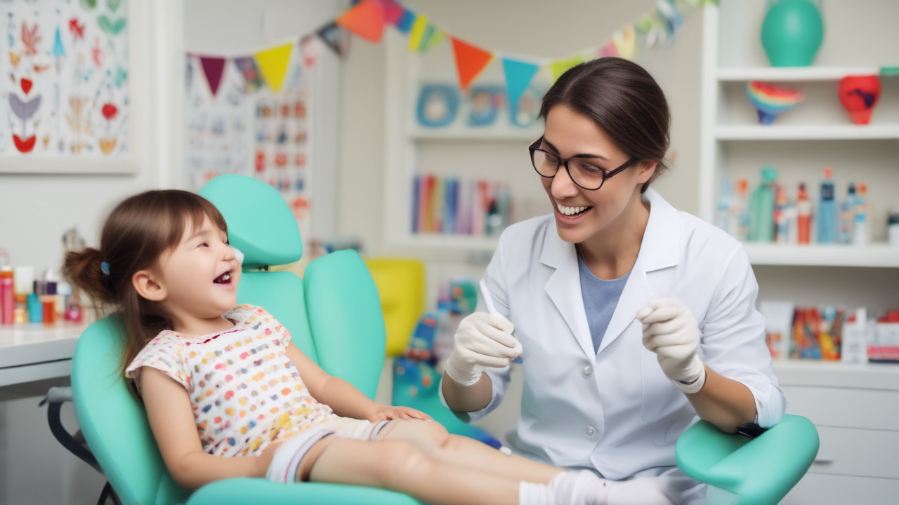 Children's dentist examining a child