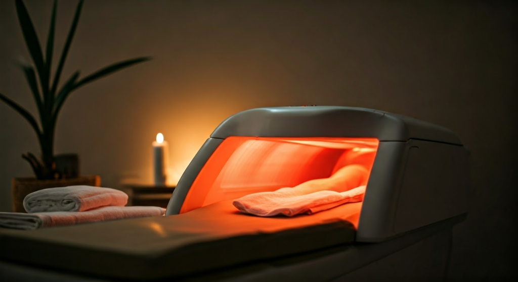 Person receiving infrared light therapy