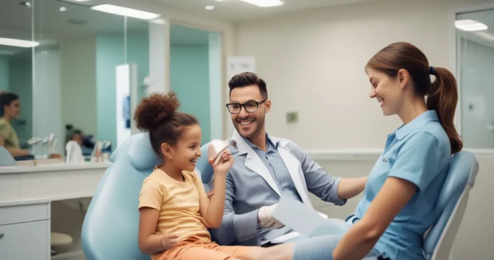 Family at children's dentist office