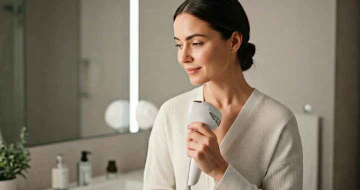 Woman using IPL hair removal device